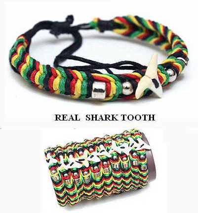 Bracelet  BRC-R20 Rasta Shark Tooth